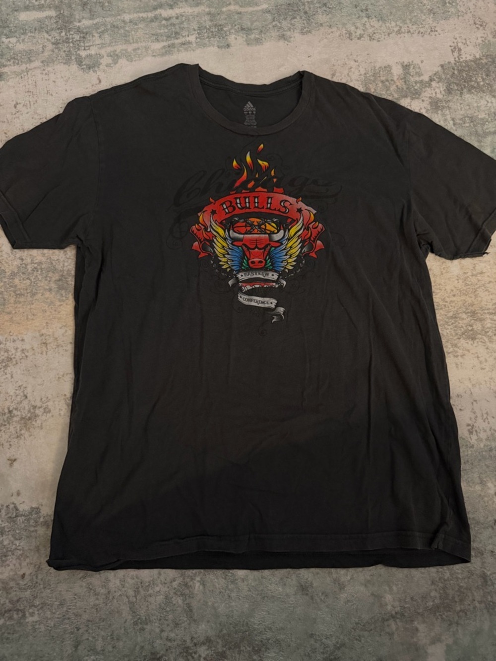 adidas Black Chicago Bulls Flame Graphic Short Sleeve Tee